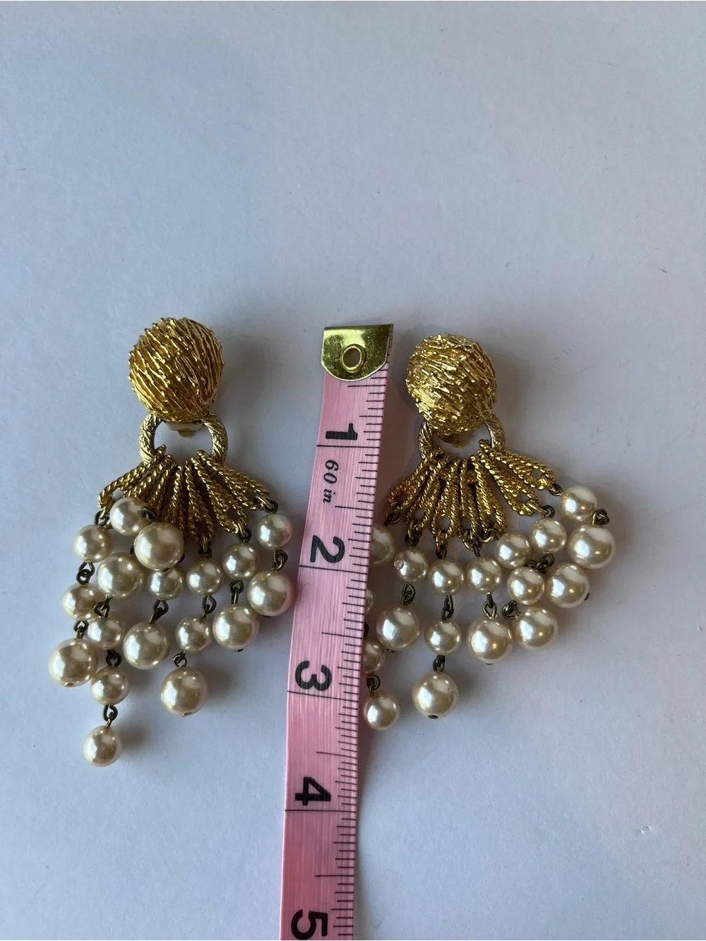 Vintage Gold Tone Pearls Chunky Statement Clip On Earrings 2 in 1 80’s